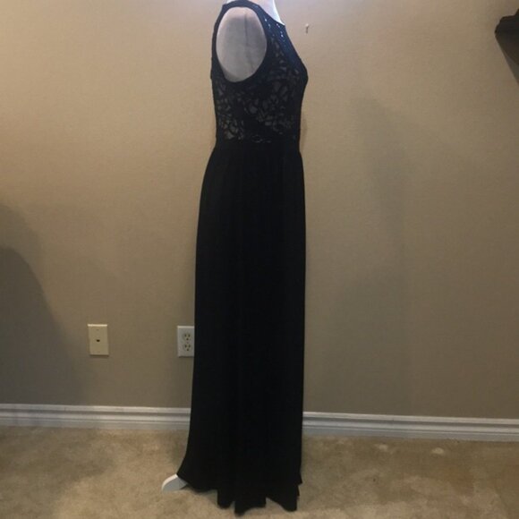 Candalete Floral Sequined Lace Over Tan Bodice Evening Maxi Dress w/Front Slit-M - Picture 8 of 11